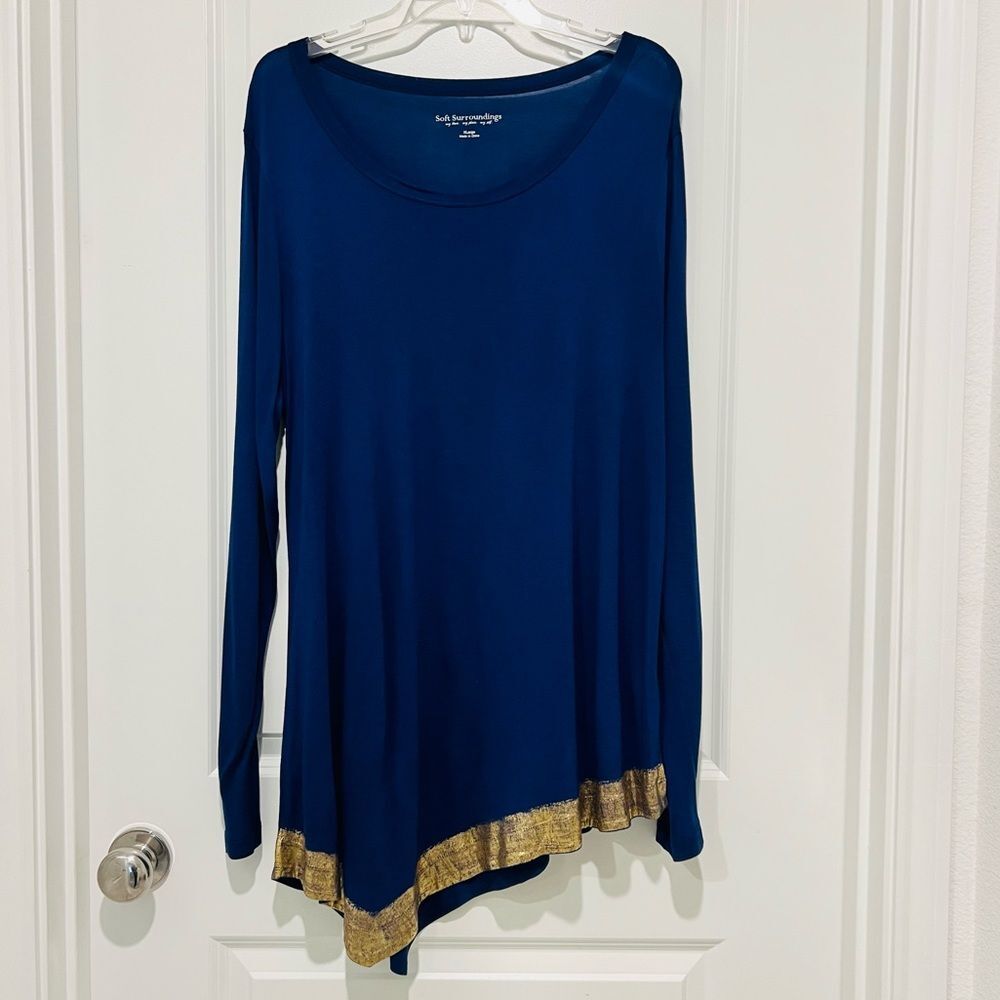 Soft Surroundings Women's Long Sleeve Tunic Asymmetrical Metallic Hem XL (18)